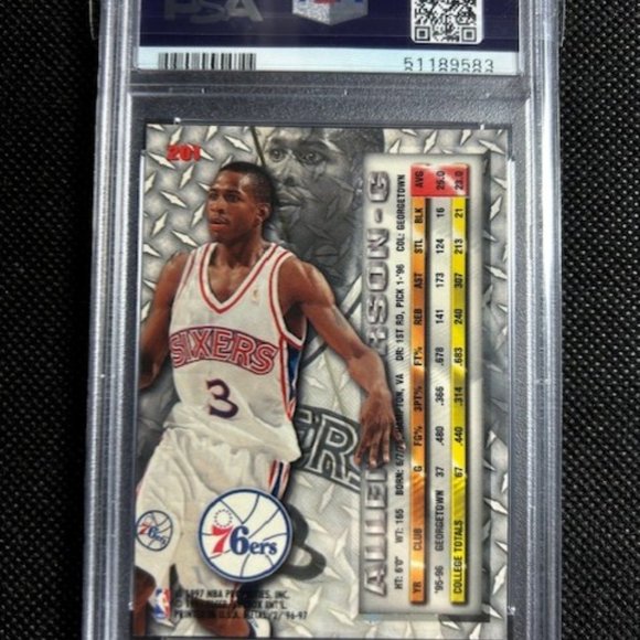 1996-97 Fleer Metal #201 Allen Iverson Philadelphia 76ers RC Rookie PSA 9 MINT - Picture 2 of 2